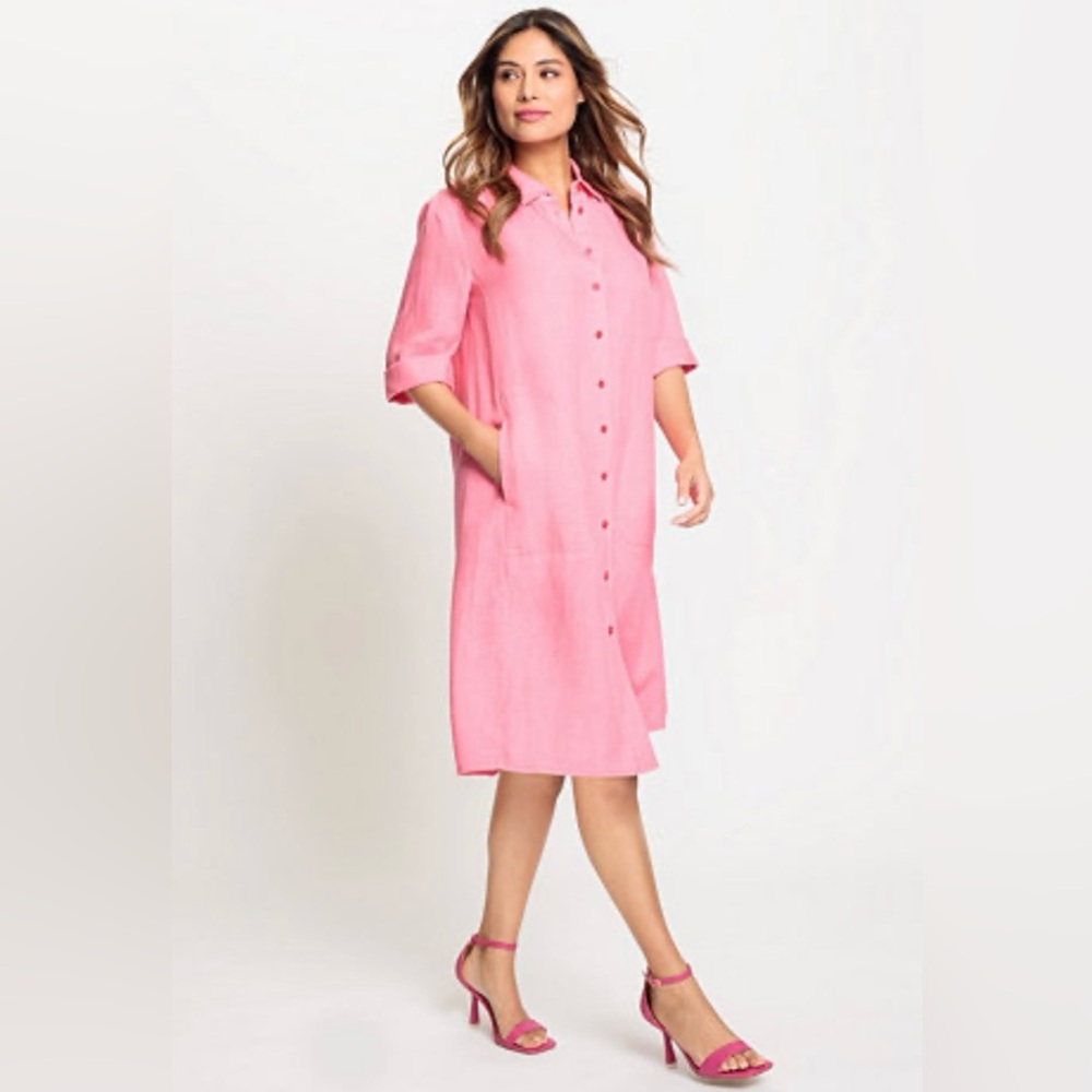 NWT Olsen Miami Vibes Pink Button-Front Shirt Dress
